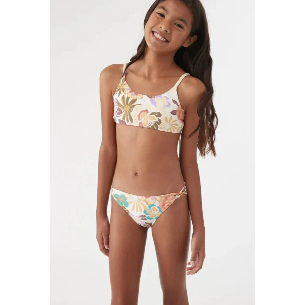 O'Neill Meadow Swimwear Girls 6 White Floral Print Halter Neck Two-Piece UPS207